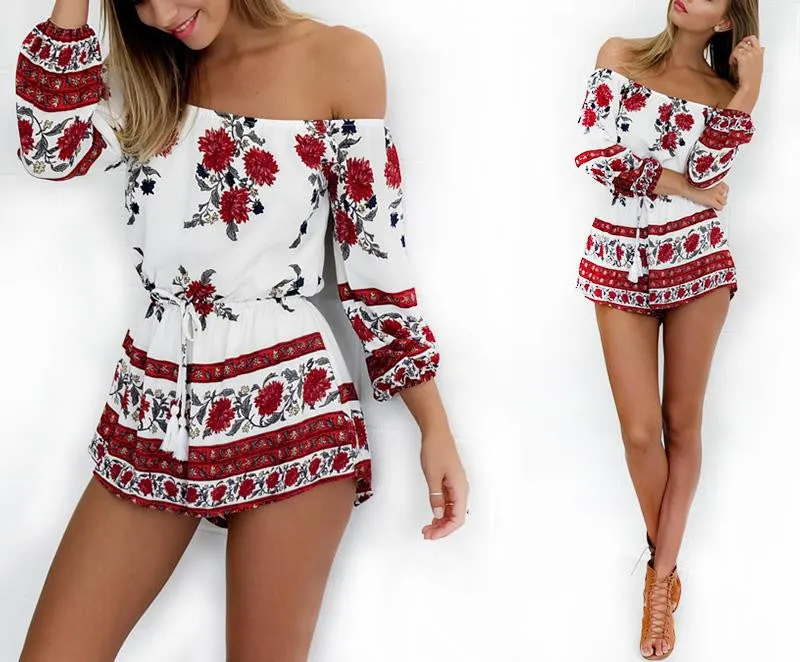 Off Shoulder Floral Print Romper