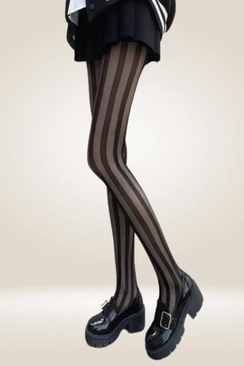 One Size Striped Black Tights Fishnet Stockings