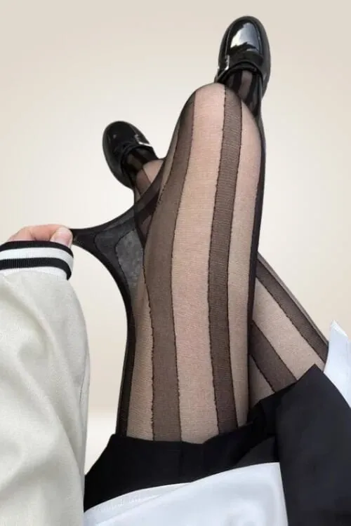One Size Striped Black Tights Fishnet Stockings
