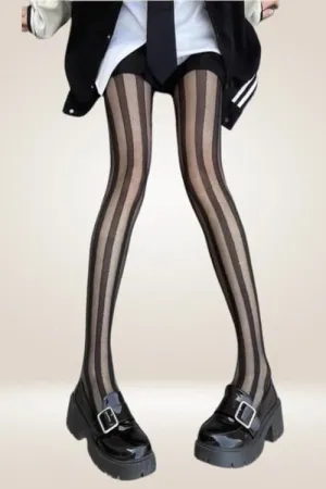 One Size Striped Black Tights Fishnet Stockings