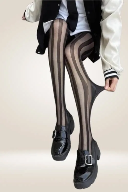 One Size Striped Black Tights Fishnet Stockings