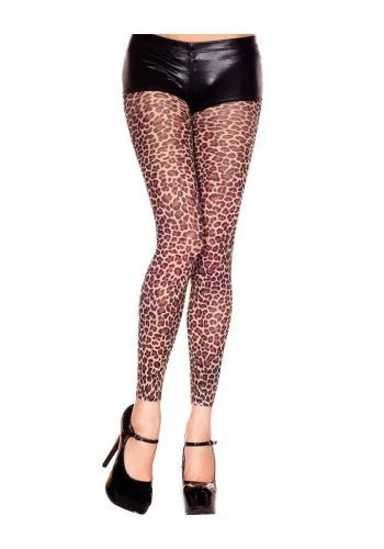 Opaque Leopard Print Footless Tights