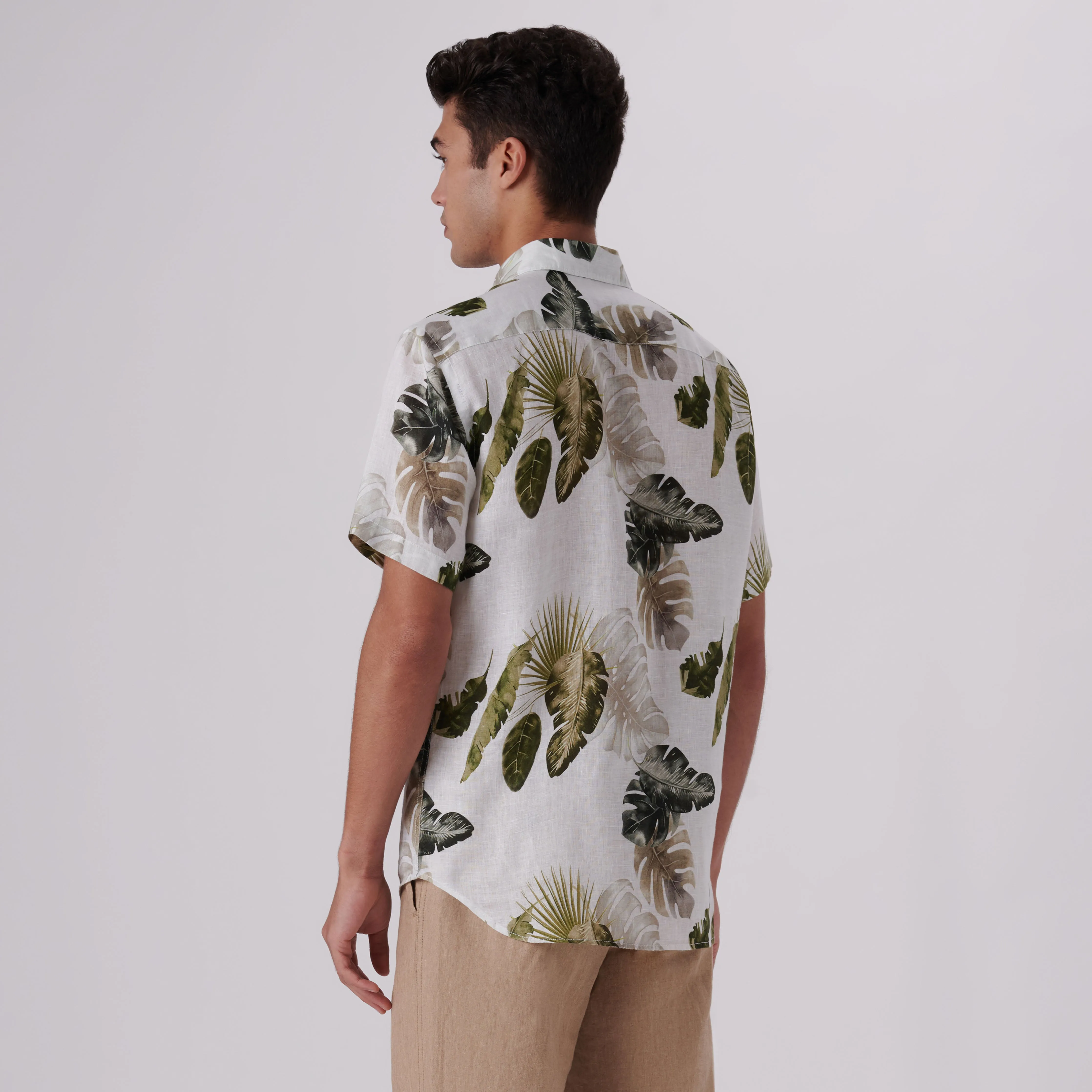 Orson Leaf Print Short Sleeve Linen Shirt