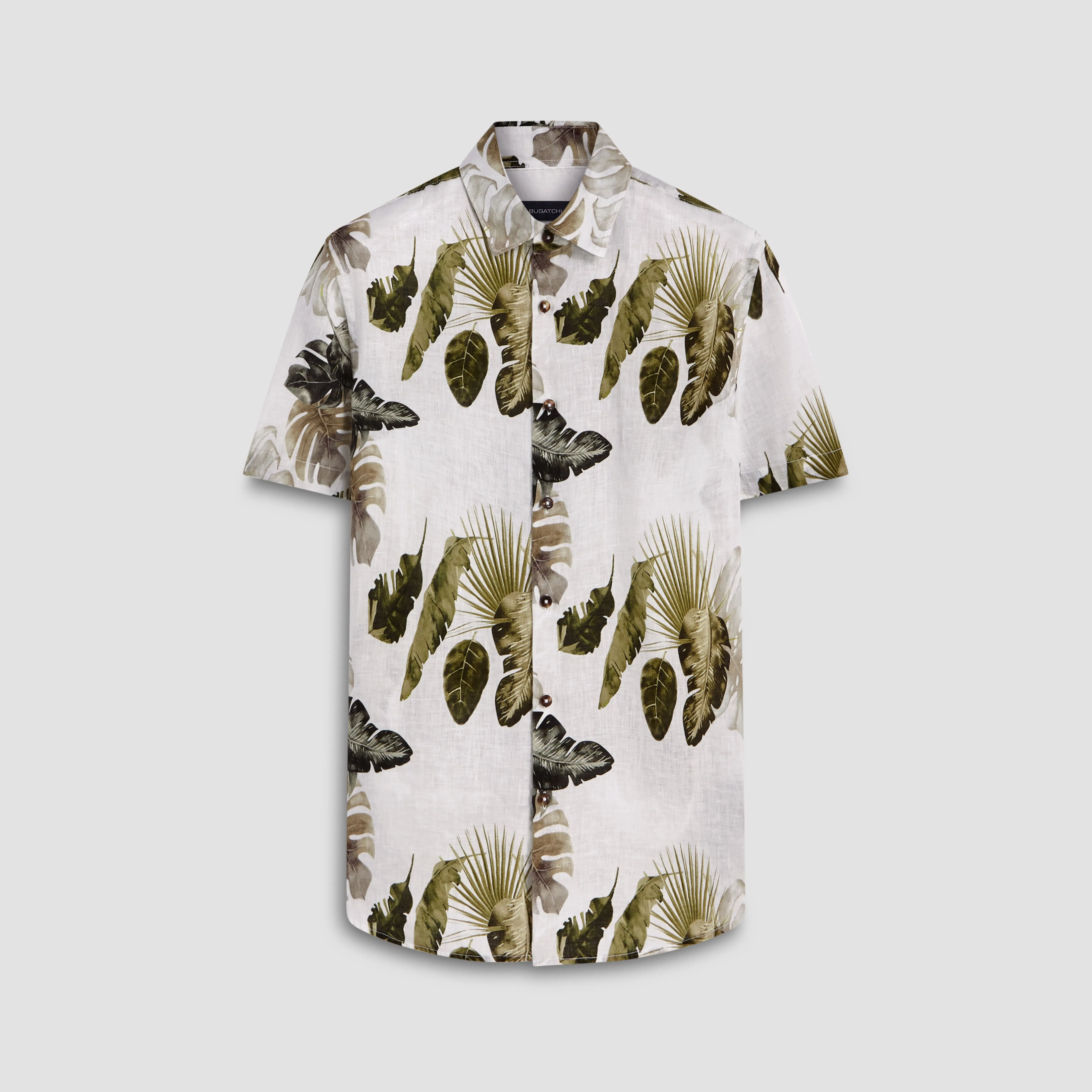 Orson Leaf Print Short Sleeve Linen Shirt