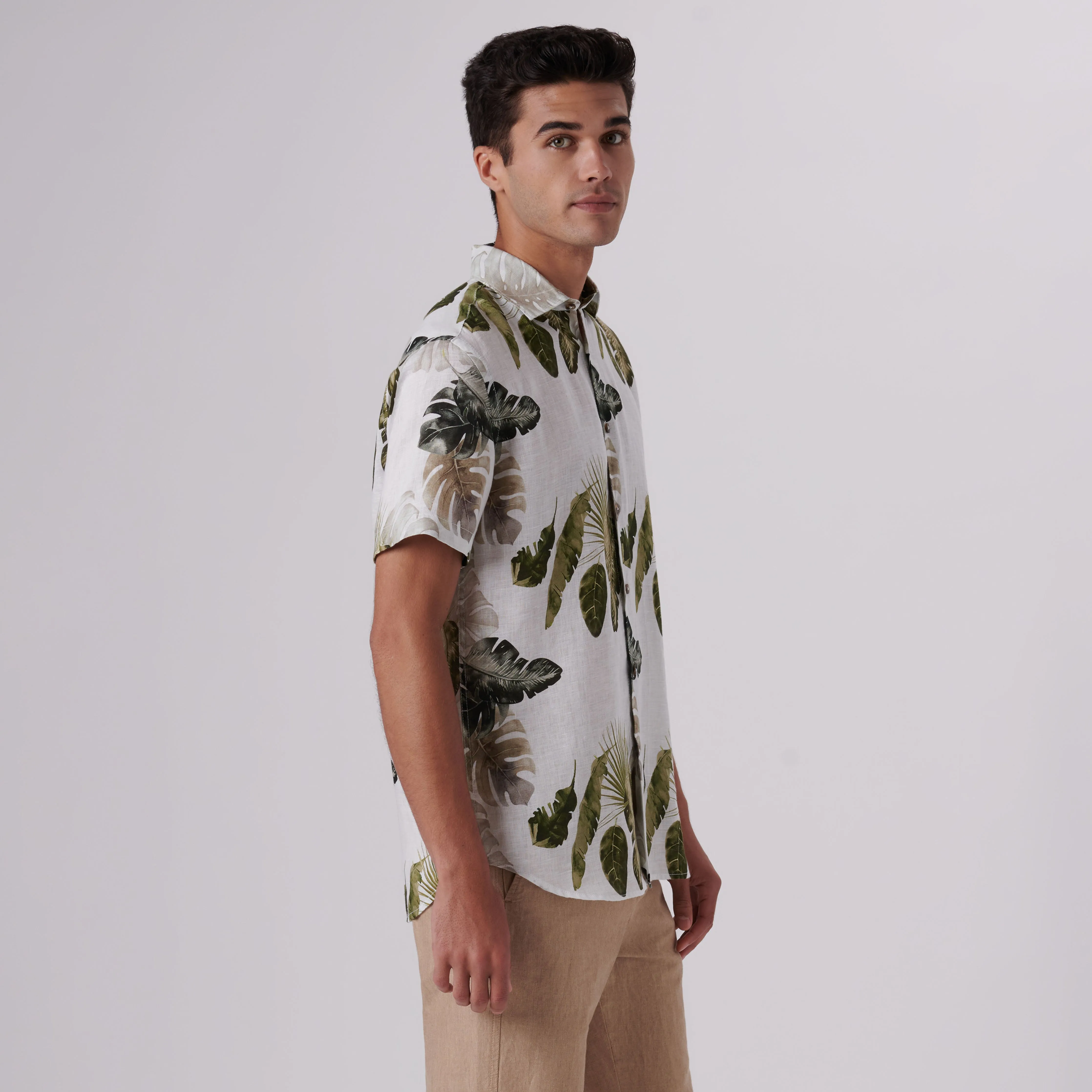 Orson Leaf Print Short Sleeve Linen Shirt