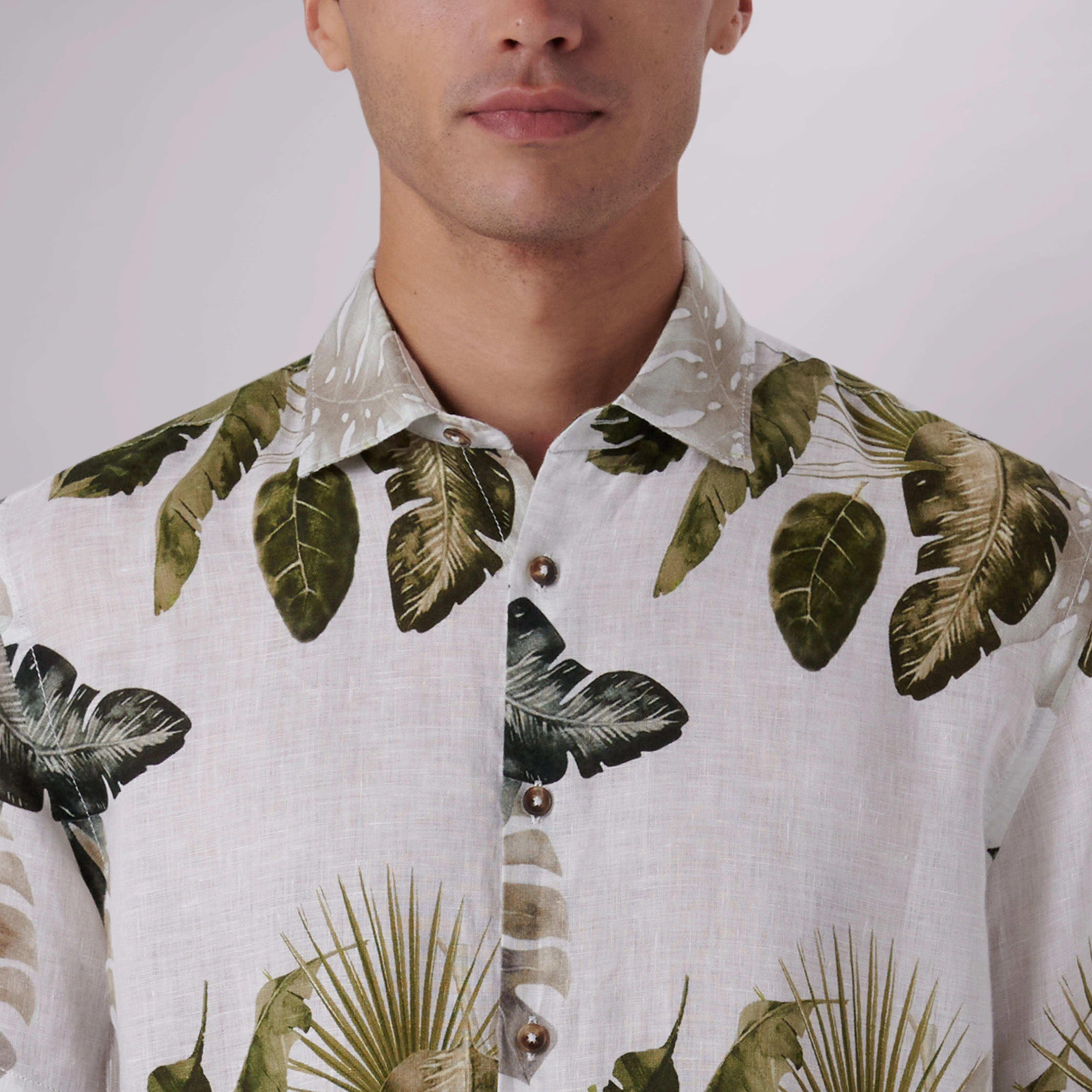Orson Leaf Print Short Sleeve Linen Shirt
