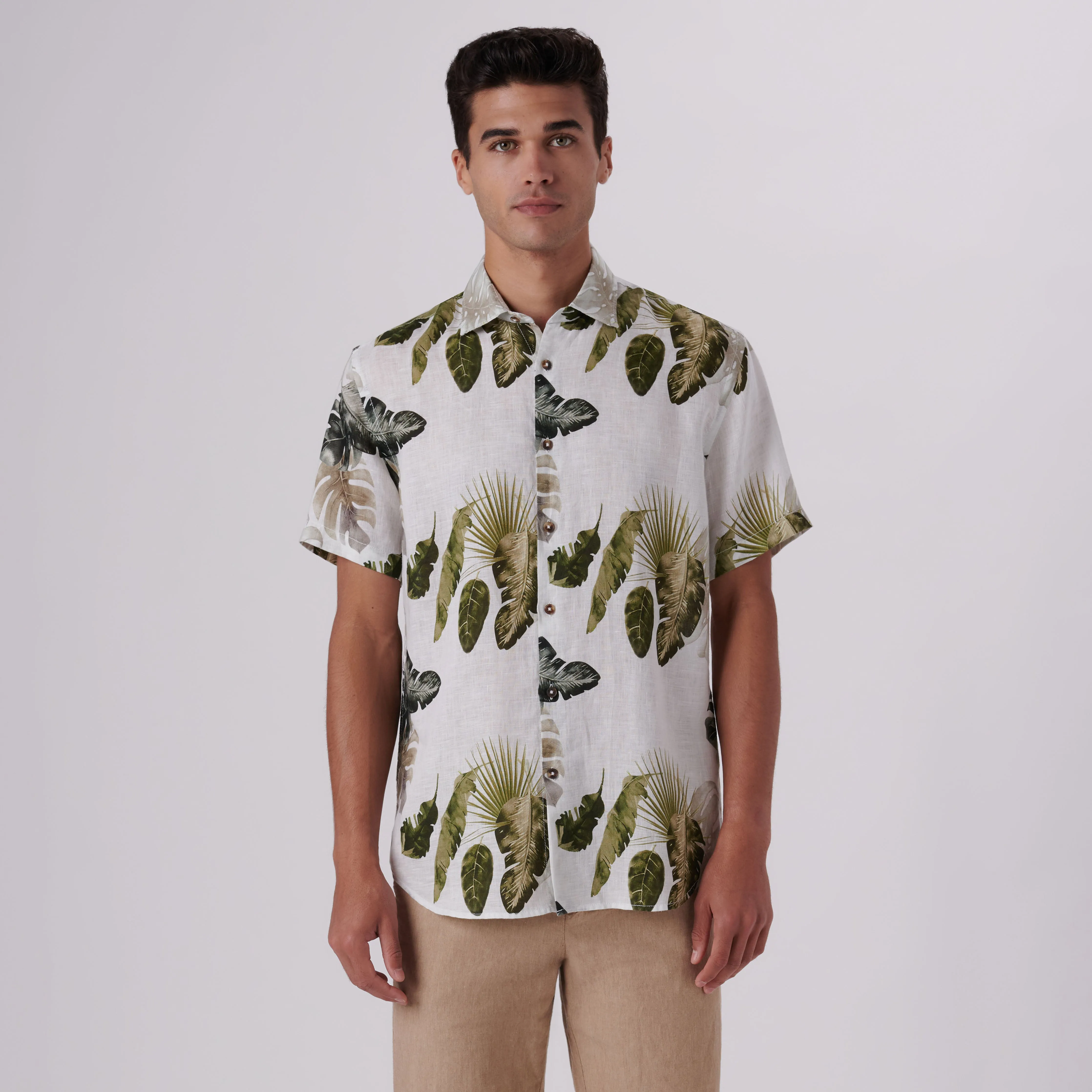 Orson Leaf Print Short Sleeve Linen Shirt