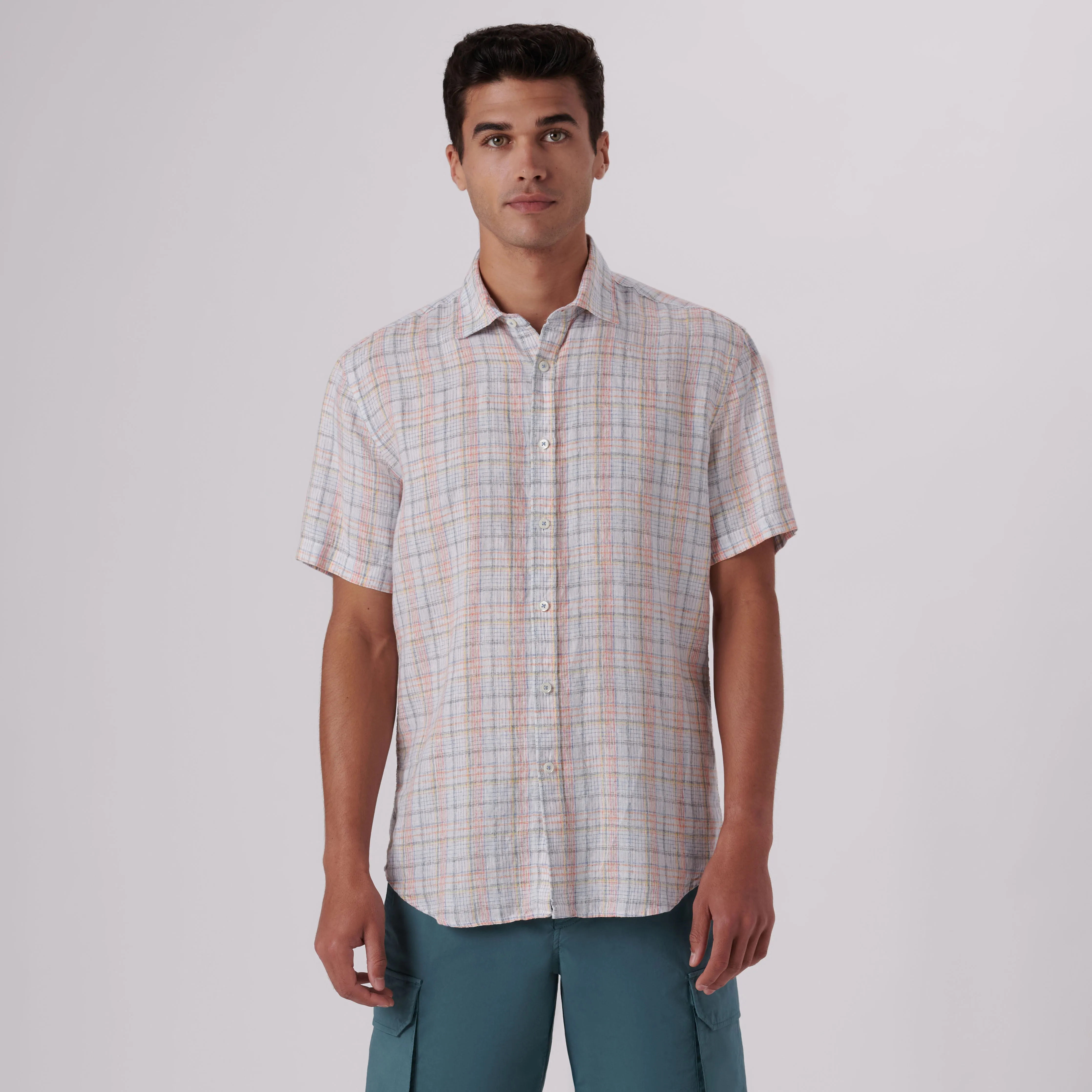 Orson Multi Check Short Sleeve Linen Shirt