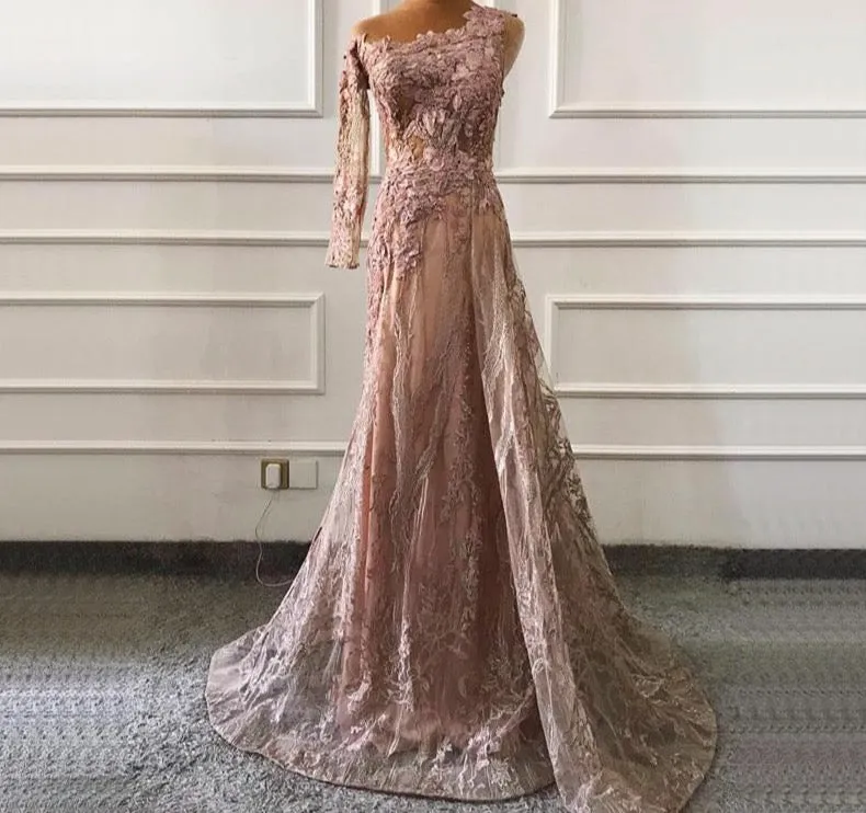 Pink Beading Diamonds Sexy Evening Dresses Real Photo One-Shoulder Mermaid Formal Dress