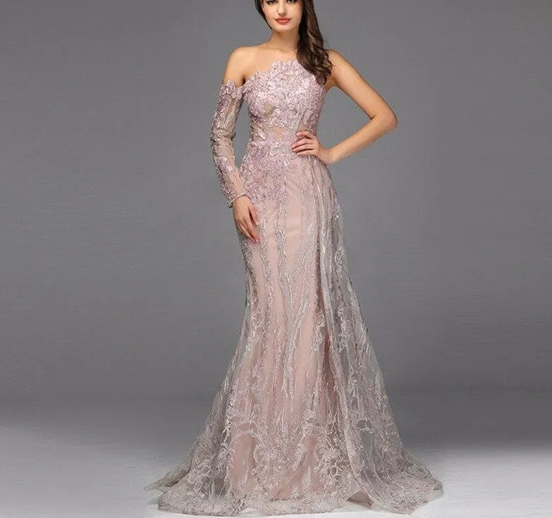 Pink Beading Diamonds Sexy Evening Dresses Real Photo One-Shoulder Mermaid Formal Dress