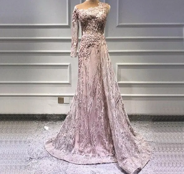 Pink Beading Diamonds Sexy Evening Dresses Real Photo One-Shoulder Mermaid Formal Dress