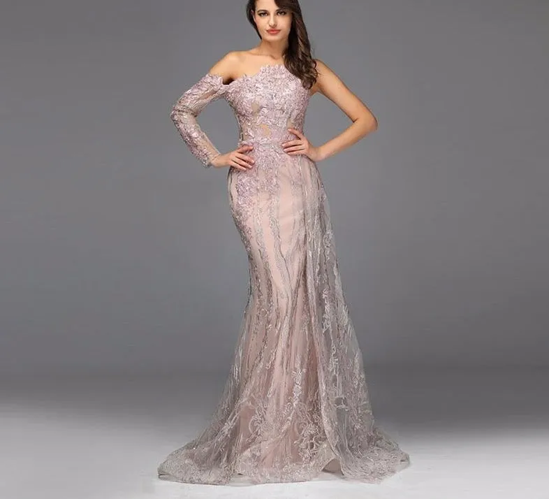 Pink Beading Diamonds Sexy Evening Dresses Real Photo One-Shoulder Mermaid Formal Dress