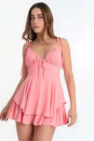 Playsuit de escote plisado lazo tirantes nudo