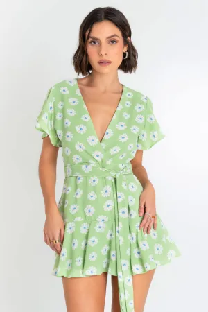 Playsuit floral de manga corta con olanes