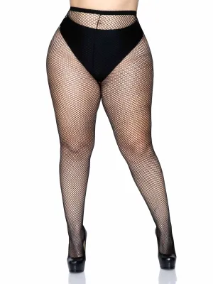 Plus Size Nylon Fishnet Tights Black