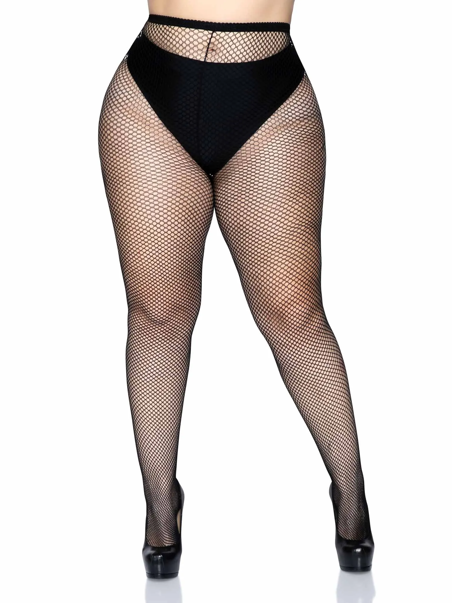 Plus Size Nylon Fishnet Tights Black
