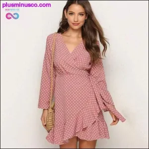Polka Dot Ruffle Wrap Dress Women Split Long Sleeve Autumn