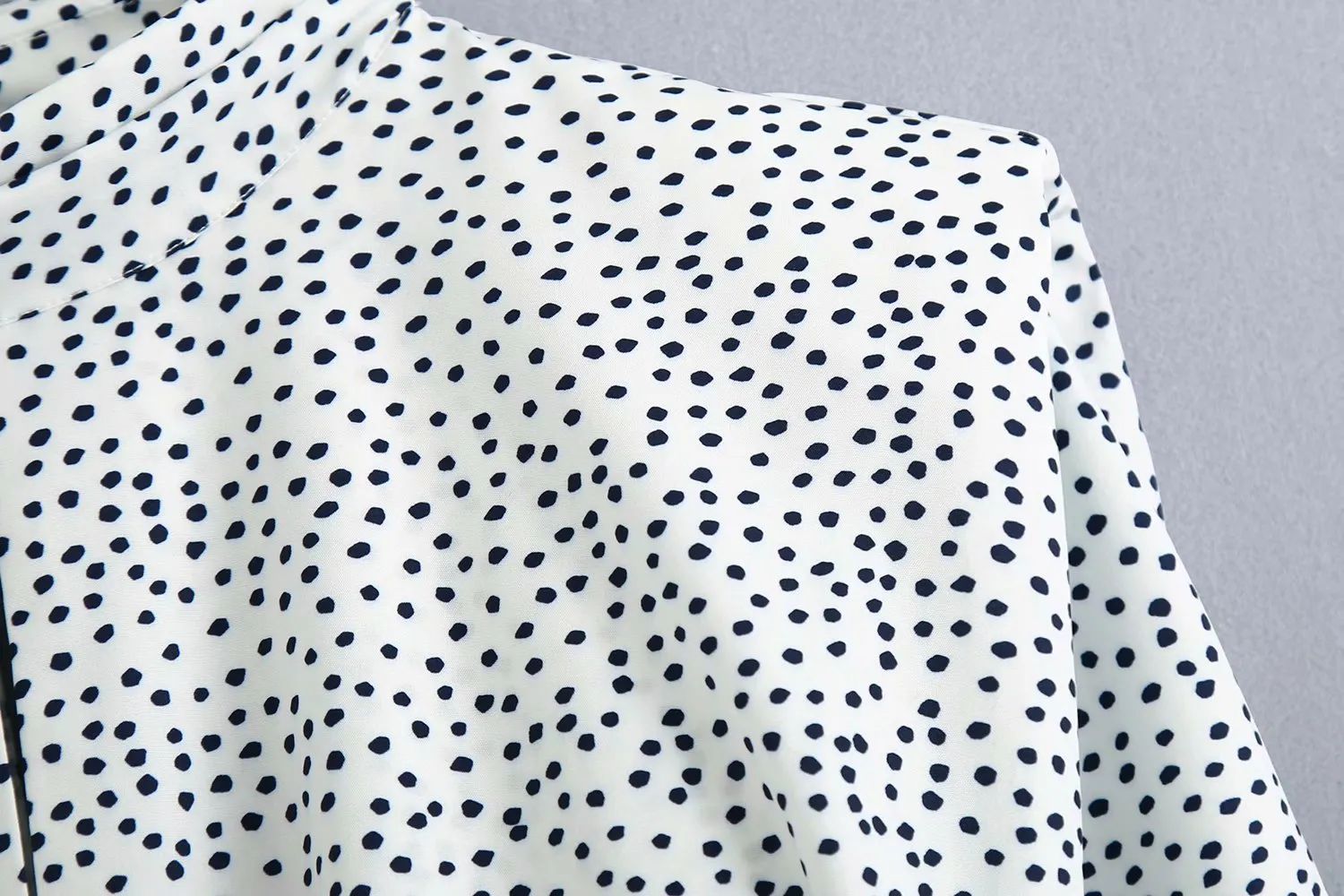 Polka Dot Shirred Frill Shoulder Pad Midi Dresses
