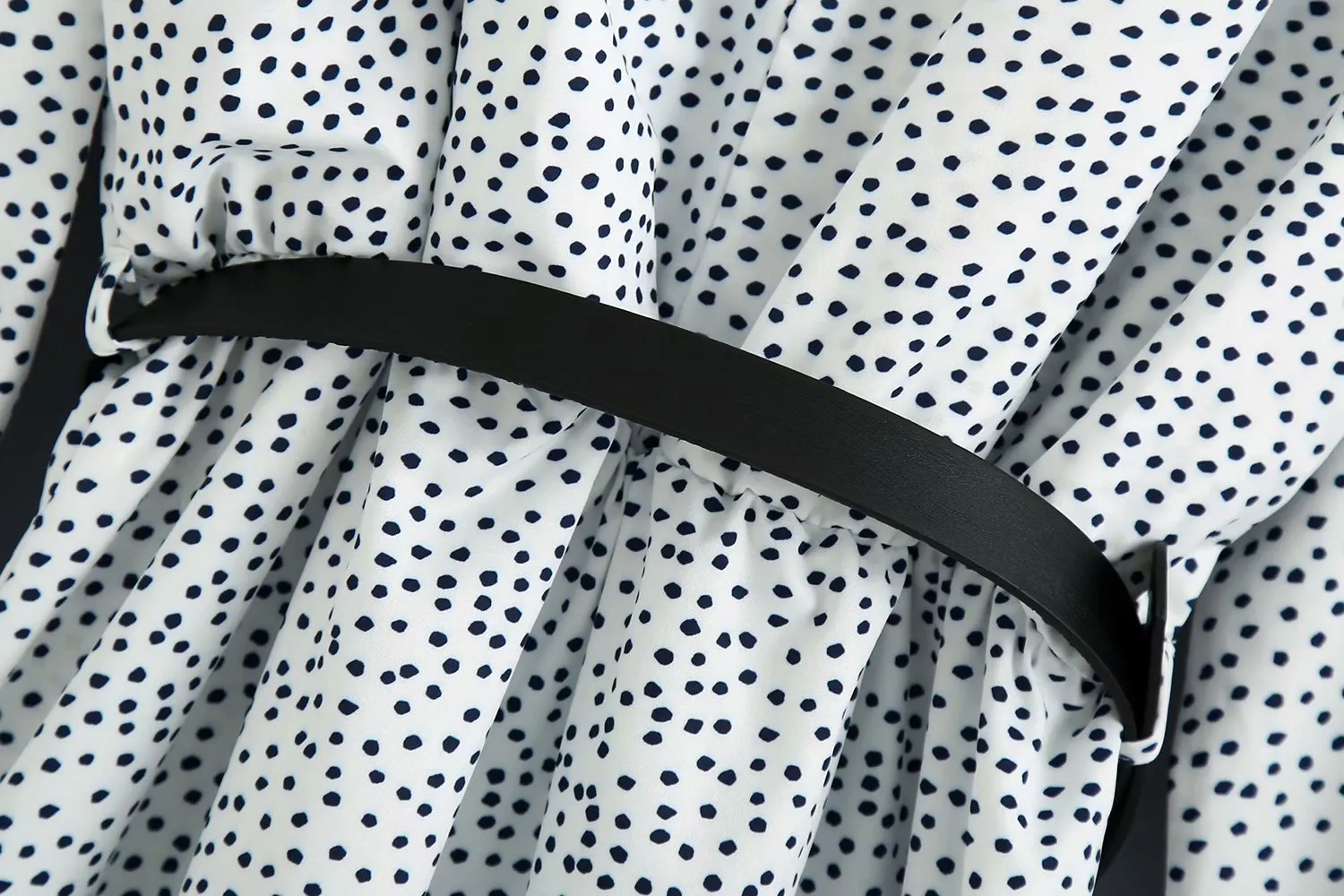 Polka Dot Shirred Frill Shoulder Pad Midi Dresses