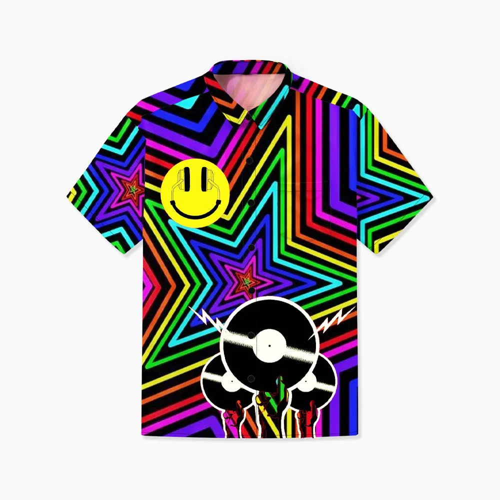 Pop Music Vinyl Record Oversized Cotton and Linen Short Sleeve Shirt