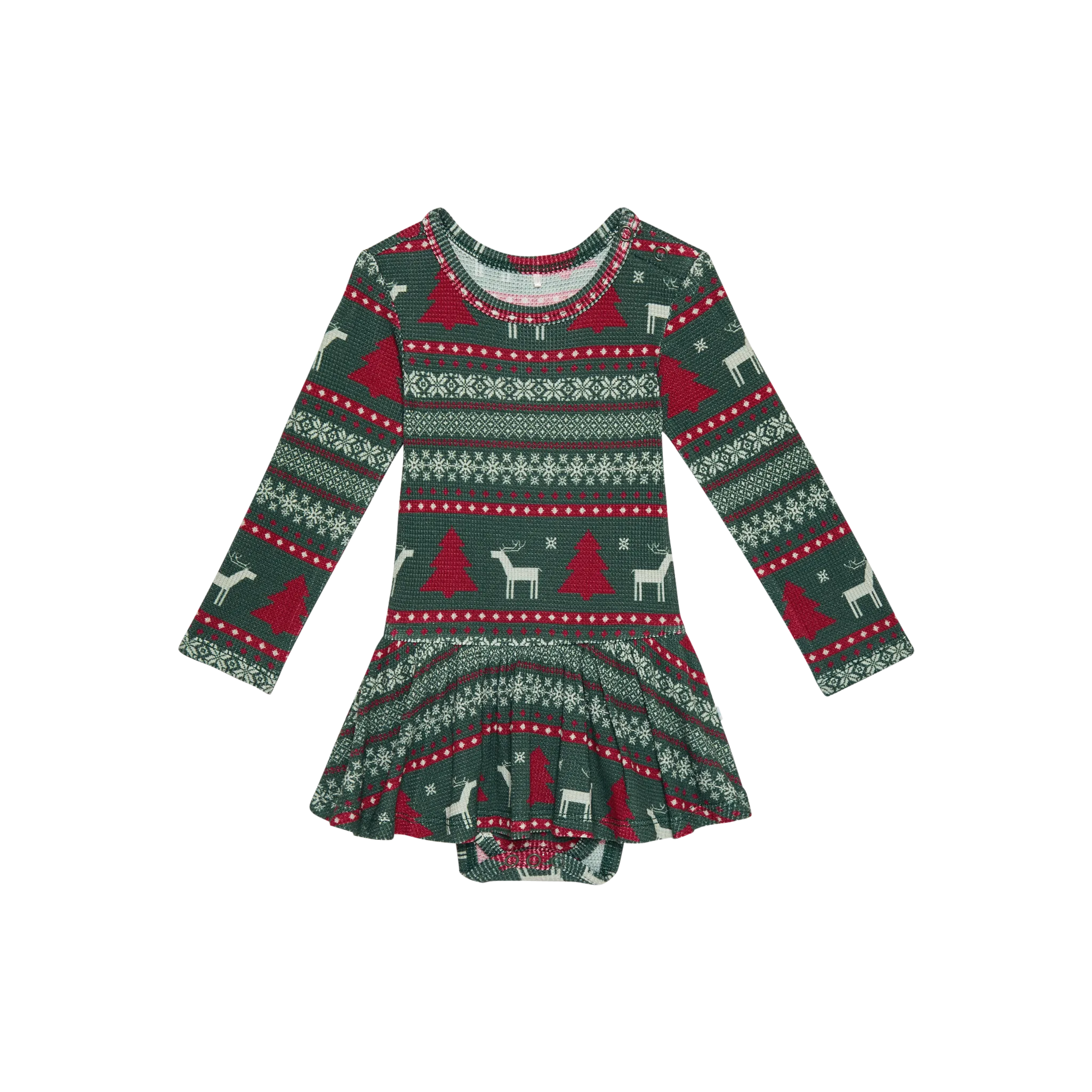 Posh Peanut Long Sleeve Girls Basic Twirl Skirt Bodysuit in Holiday Fair Isle