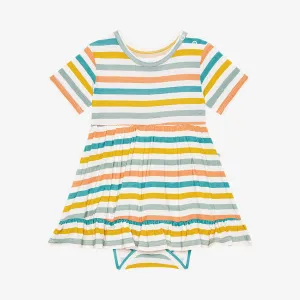 Posh Peanut Short Sleeve Ruffled Bodysuit Dress in Popsicle Stripe