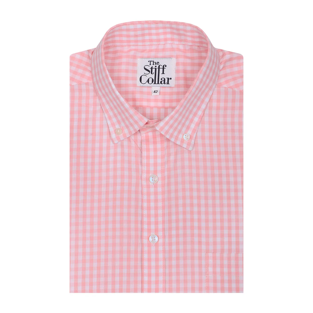 Powder Pink Gingham Check Button Down Cotton Shirt