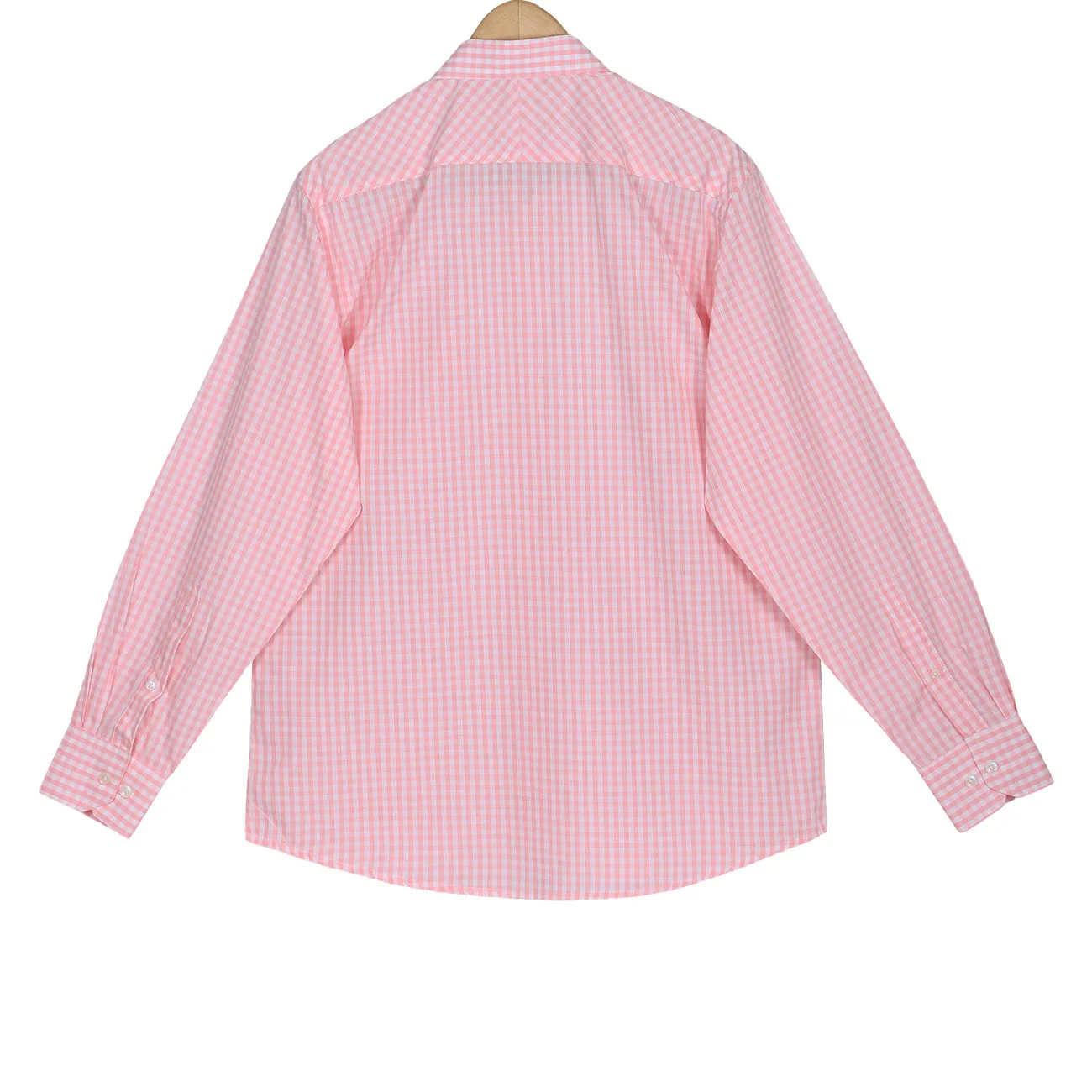 Powder Pink Gingham Check Button Down Cotton Shirt