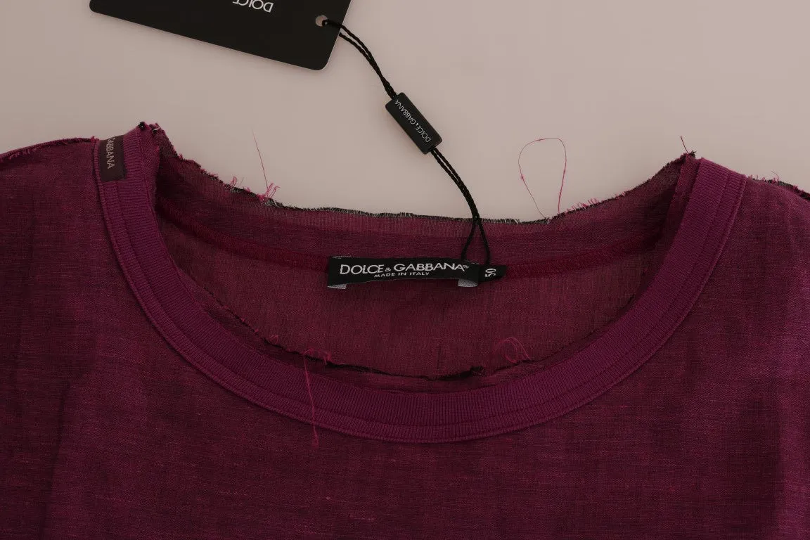 Purple Linen Cotton Oversize Crewneck T-Shirt