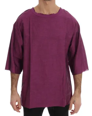 Purple Linen Cotton Oversize Crewneck T-Shirt