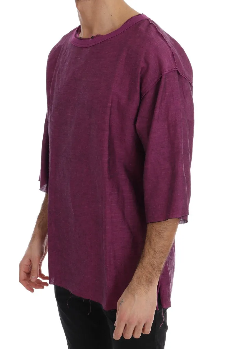 Purple Linen Cotton Oversize Crewneck T-Shirt