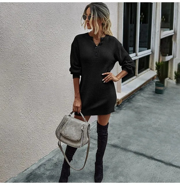 "U Better Sweat Her" L/S Knitted Sweater Dress - 5 Color Options