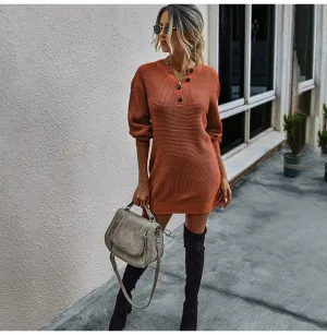 "U Better Sweat Her" L/S Knitted Sweater Dress - 5 Color Options