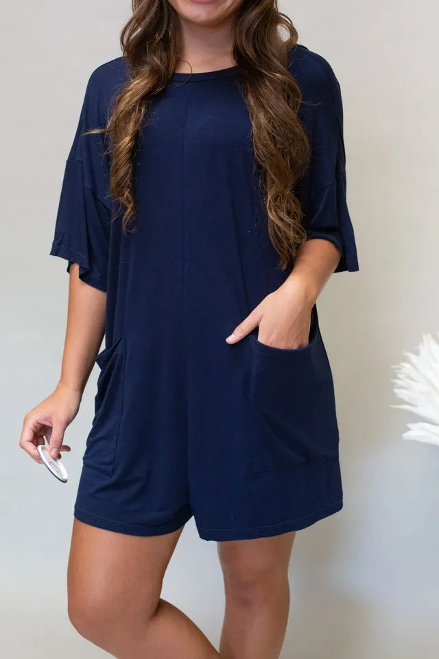 R5388 Navy Ovrs Romper