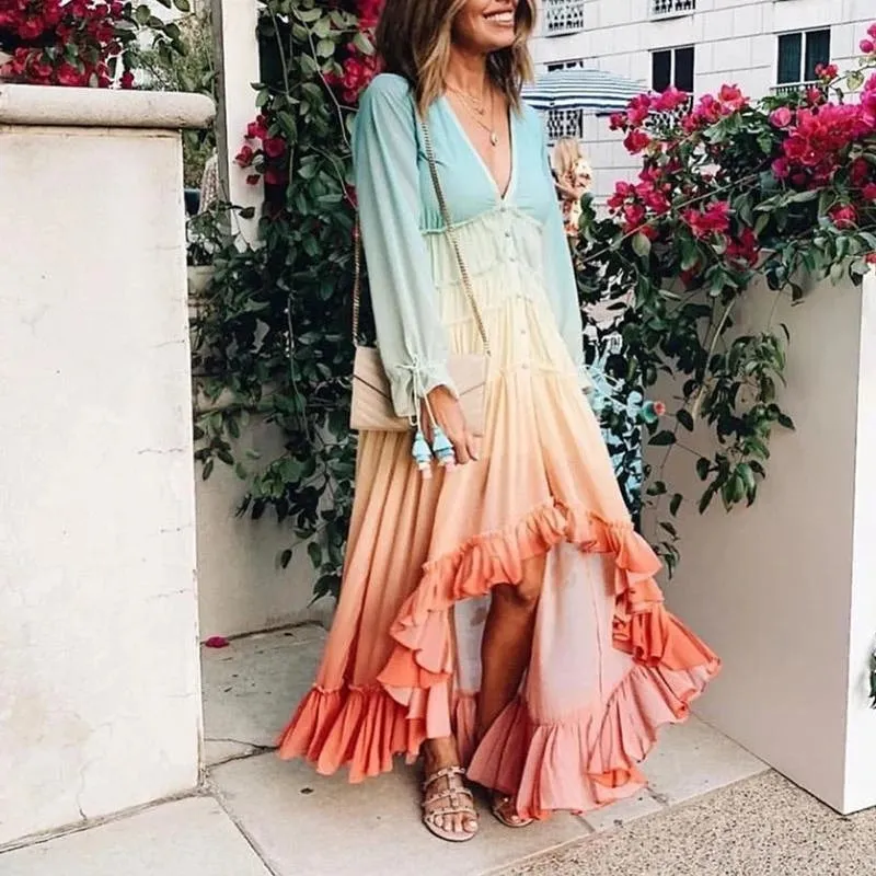 rainbow holiday long beach dress