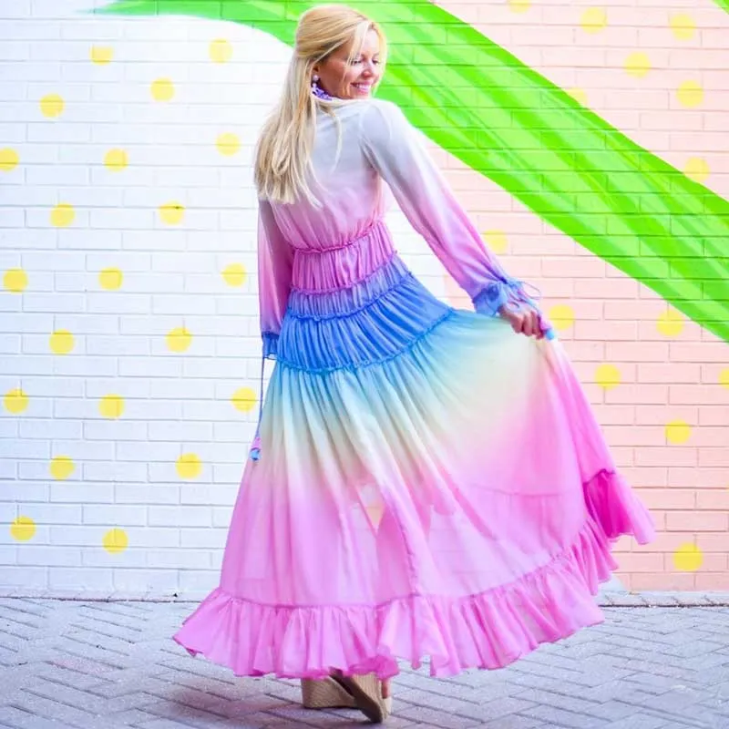 rainbow holiday long beach dress