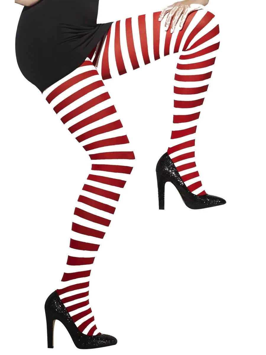 Red and White Striped Opaque Tights