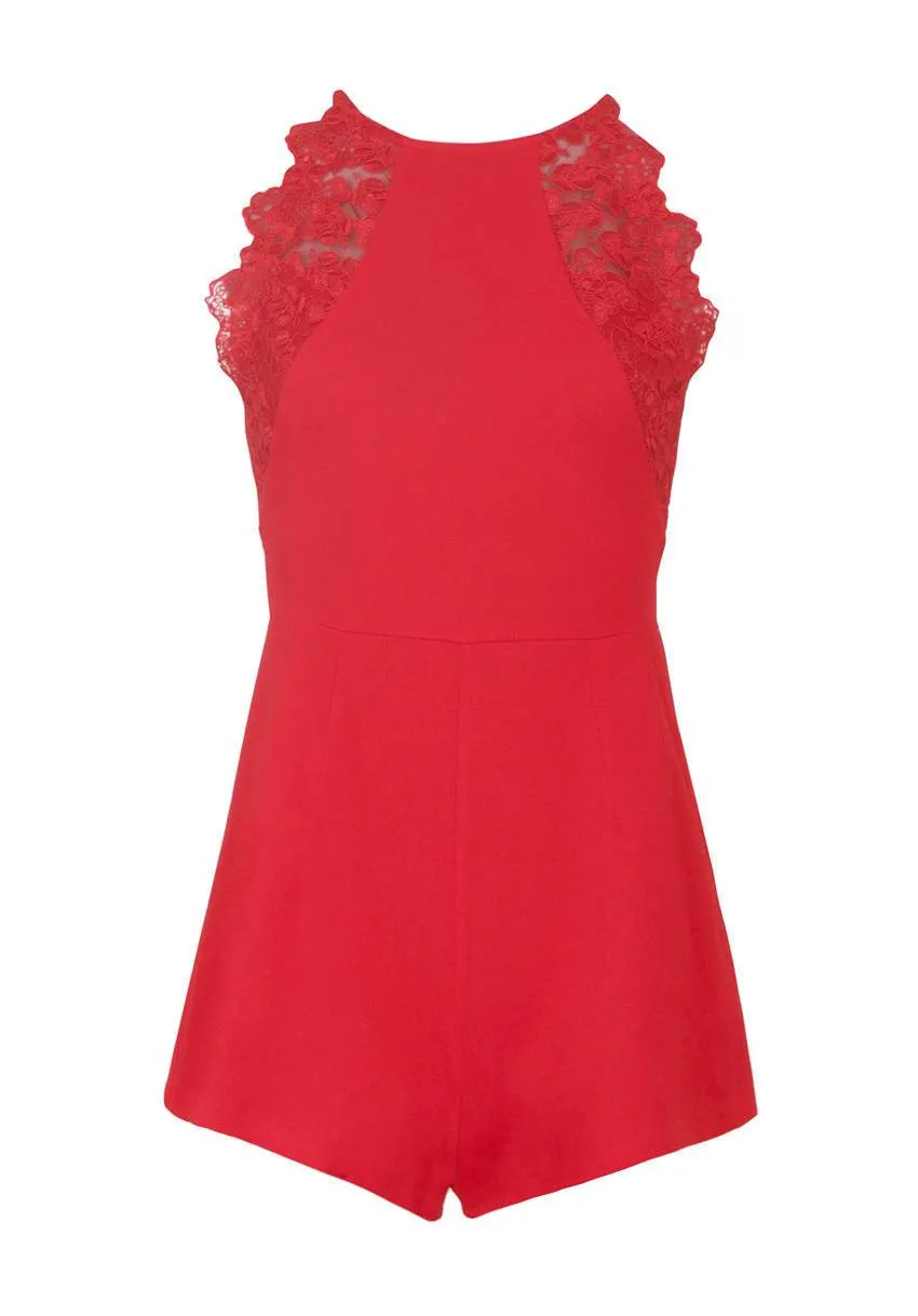 Red Lace Detail playsuit