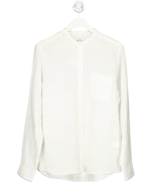 REISS White Ocean Grandad Collar Shirt 100% Linen UK M