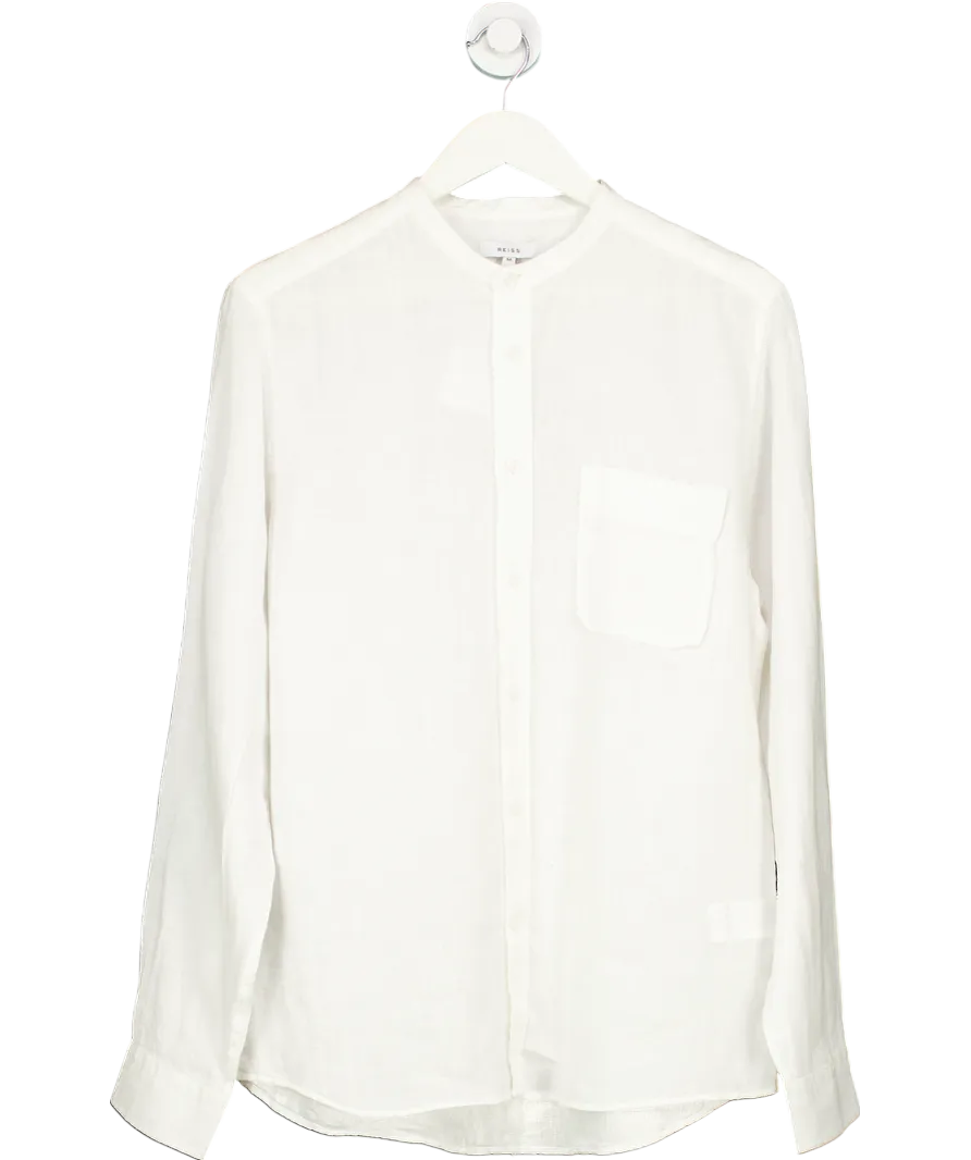 REISS White Ocean Grandad Collar Shirt 100% Linen UK M