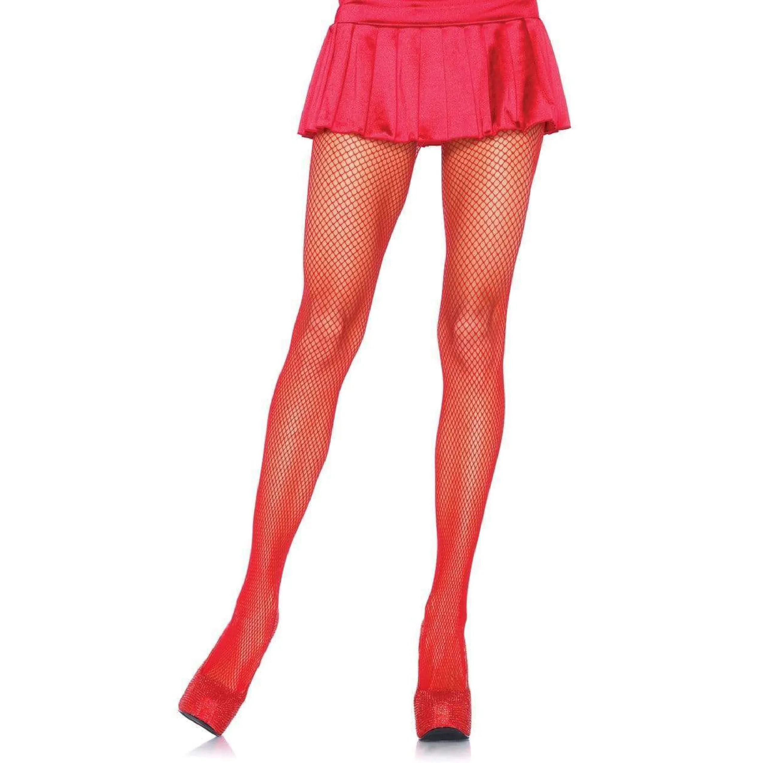 Risa Nylon Fishnet Tights - Red O/S