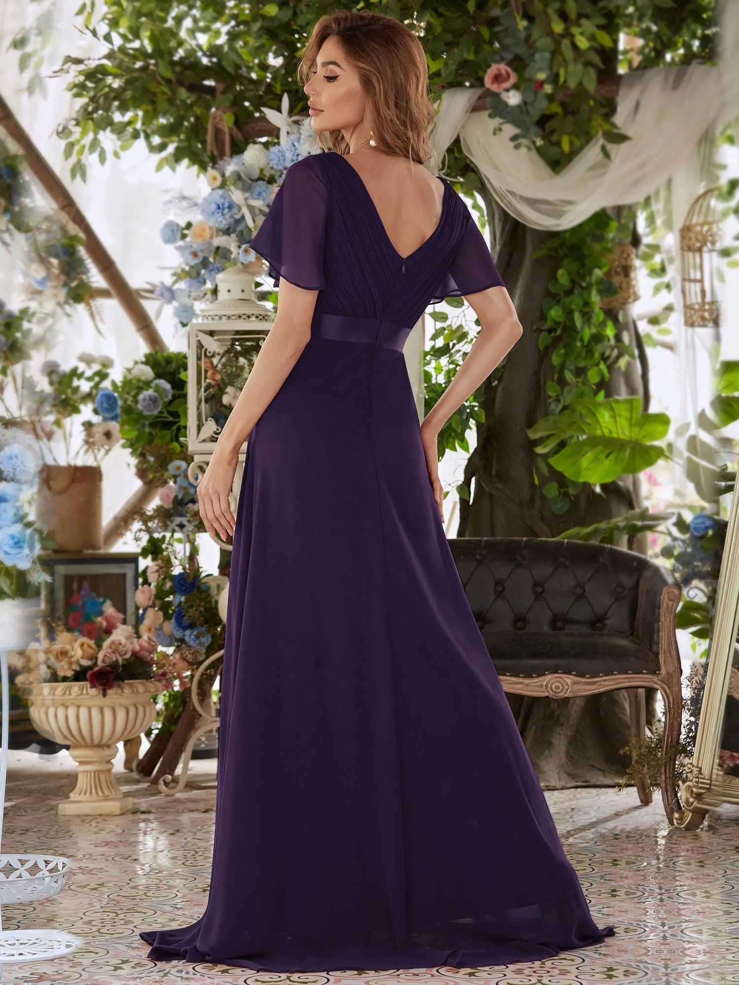 Robe de soirée fluide élégante en mousseline à taille haute