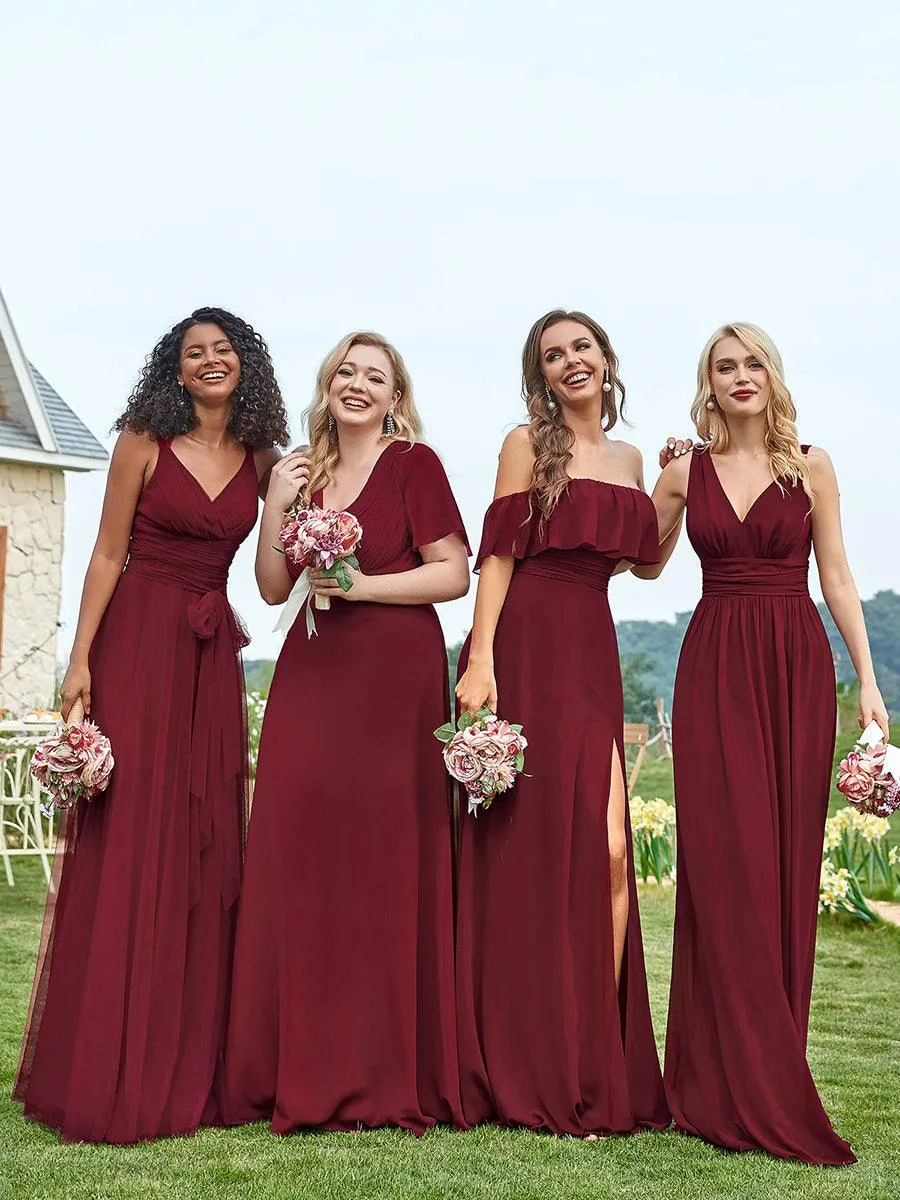 Robe de soirée fluide élégante en mousseline à taille haute