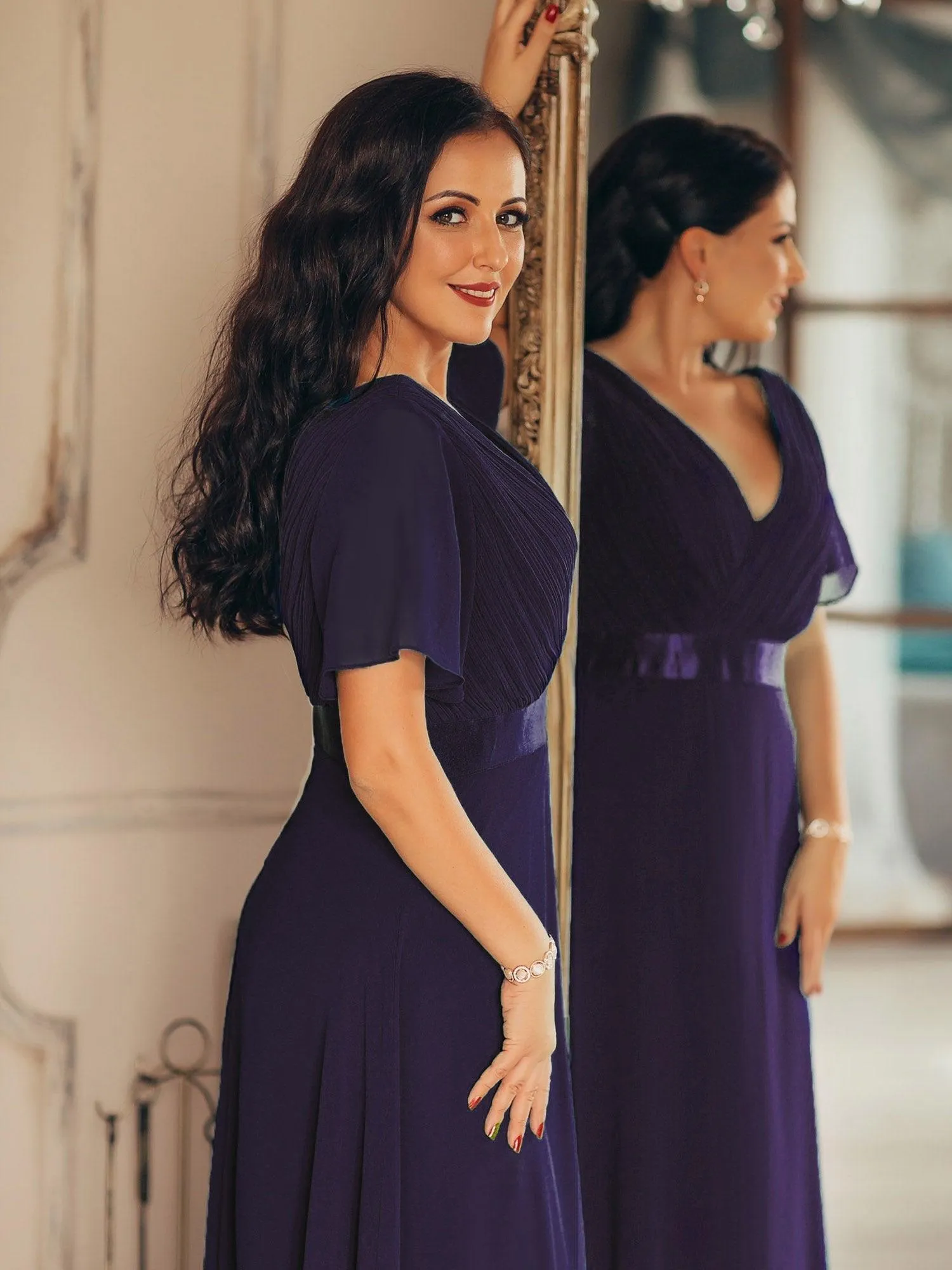 Robe de soirée fluide élégante en mousseline à taille haute