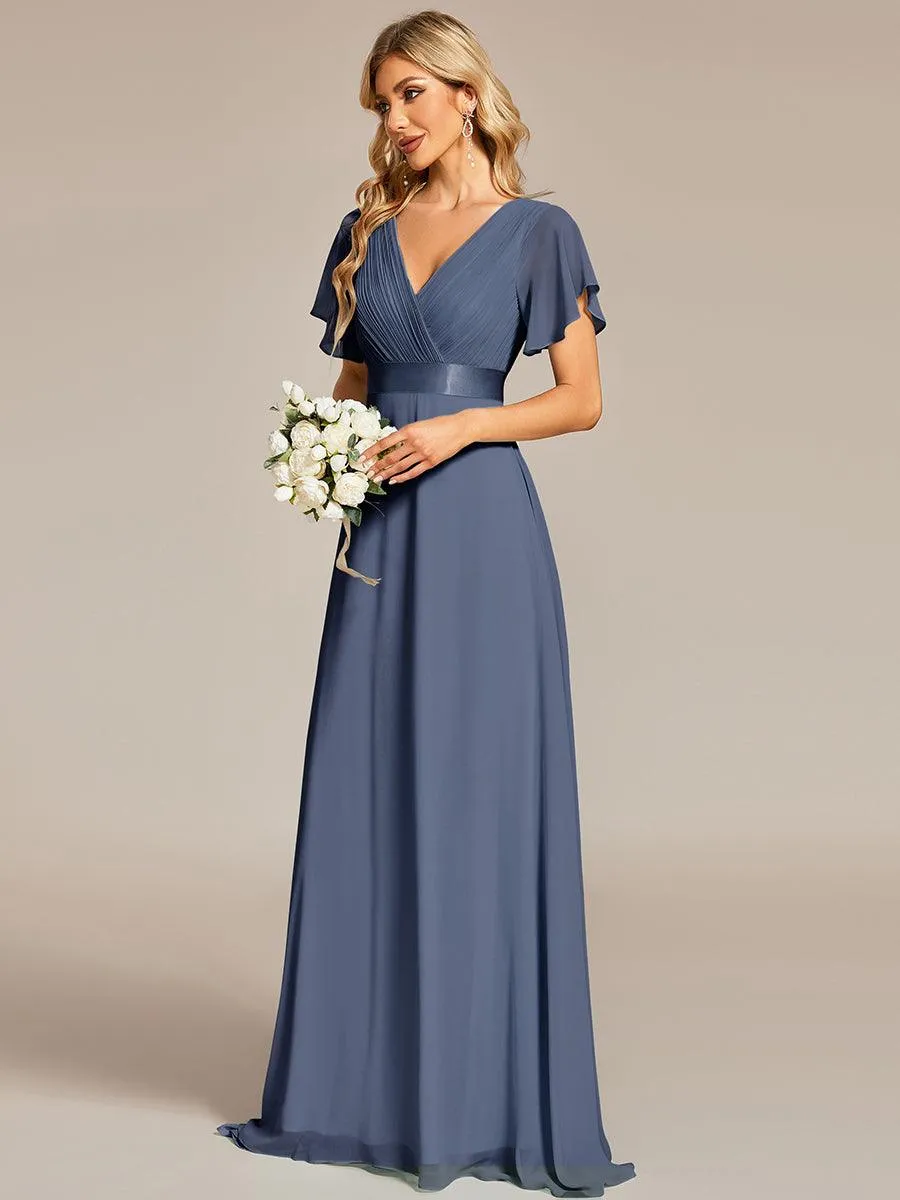 Robe de soirée fluide élégante en mousseline à taille haute