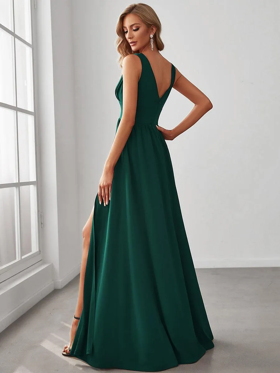 Robe de soirée longue au sol à taille empire et à encolure en V