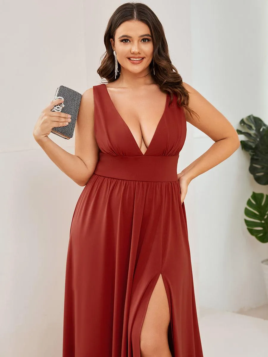 Robe de soirée longue au sol à taille empire et à encolure en V