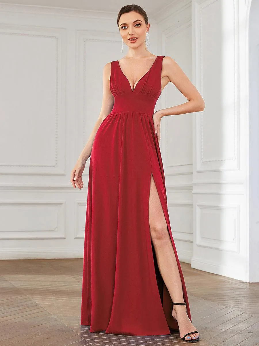 Robe de soirée longue au sol à taille empire et à encolure en V