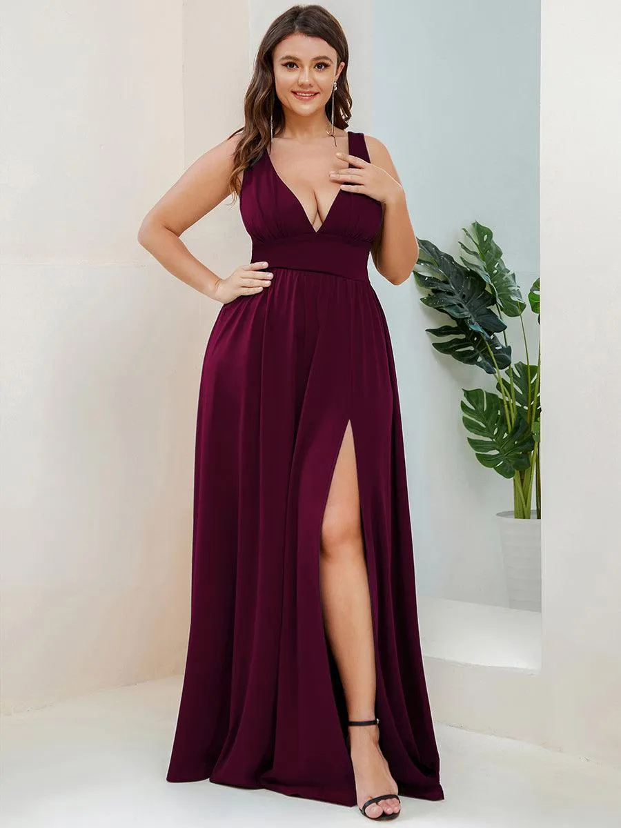 Robe de soirée longue au sol à taille empire et à encolure en V