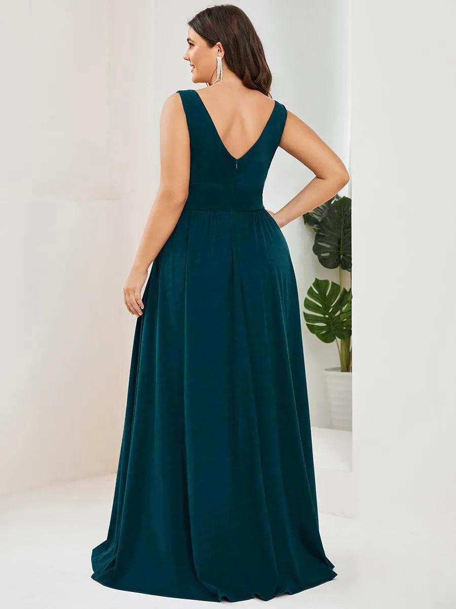 Robe de soirée longue au sol à taille empire et à encolure en V